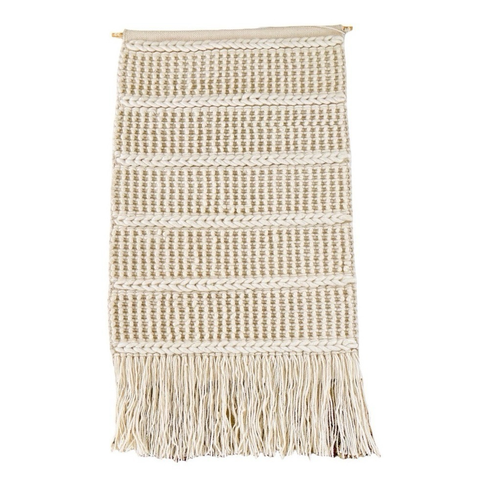 XL Cream Off White Wool and Cotton Woven Tapestry Wall Hanging Boho Neutral Deco - Picture 2 of 5